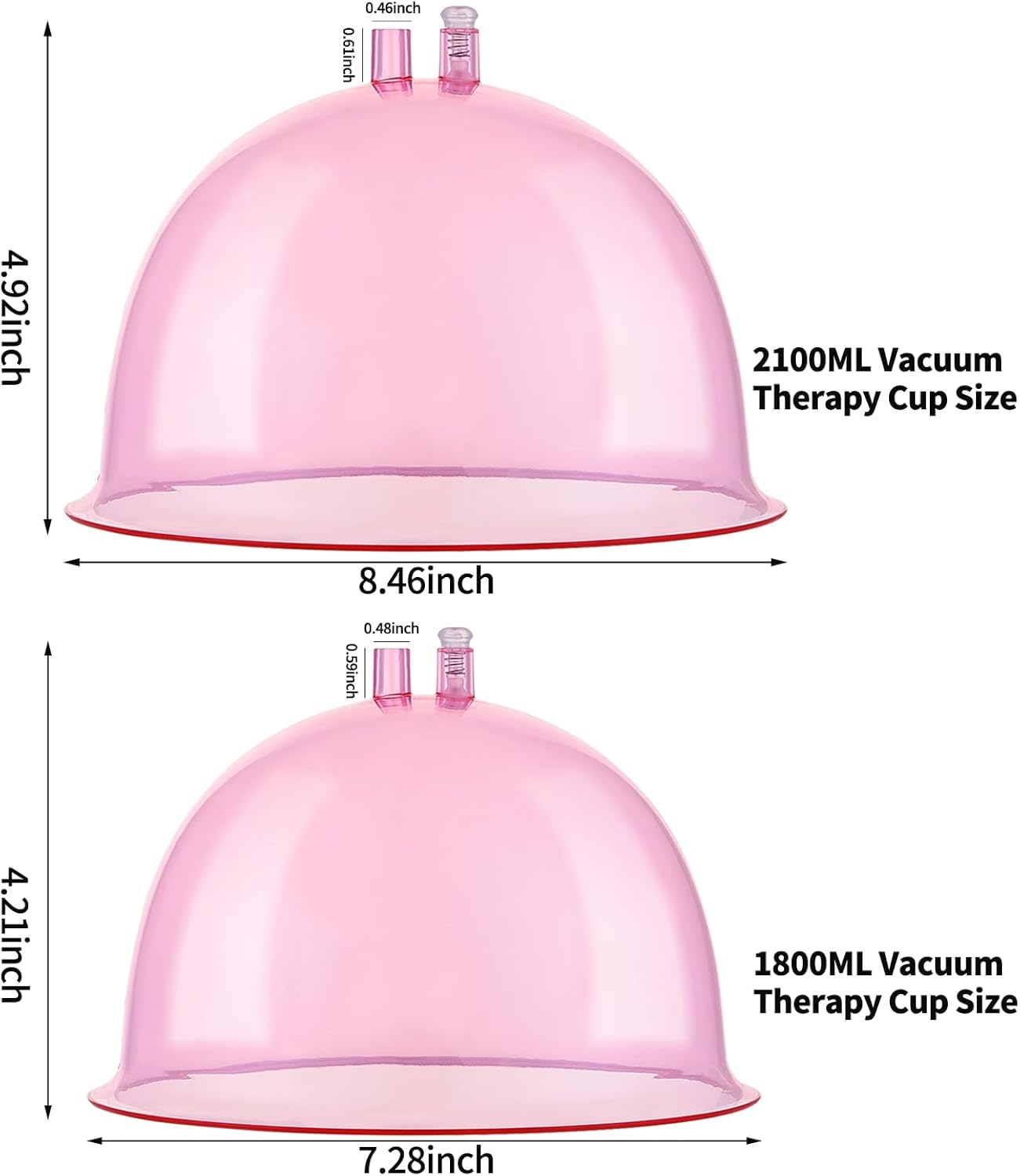 Meifuly Vacuum Therapy Machine Cups, 1800ml & 2100ml (8.4inch & 7.2inch Diameter) Vacuum Cupping Machine Accessories Cups with Y Hose, Pink 2 Pairs - Image 3