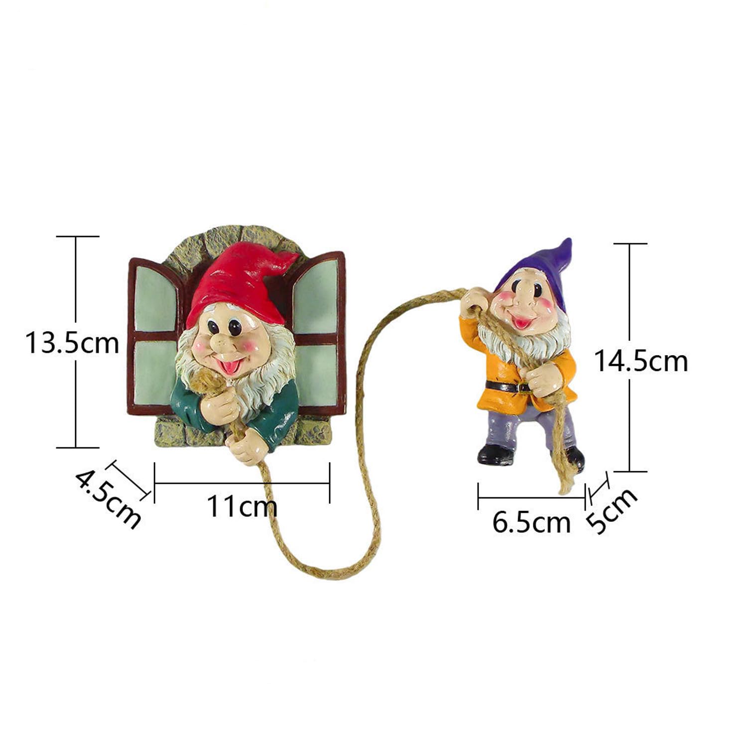 Estatua de gnomo de un gnomo trepando una cuerda con función que brilla en la oscuridad, decoración de pared