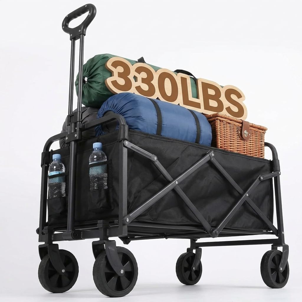 Chariot de Transport Pliable de 100L avec Roues silencieuses, capacité de Charge de 150 kg (330 lbs), pour Jardin, Camping, Shopping et Pique-Nique, Chariot de Transport Pliable avec Roues Stables