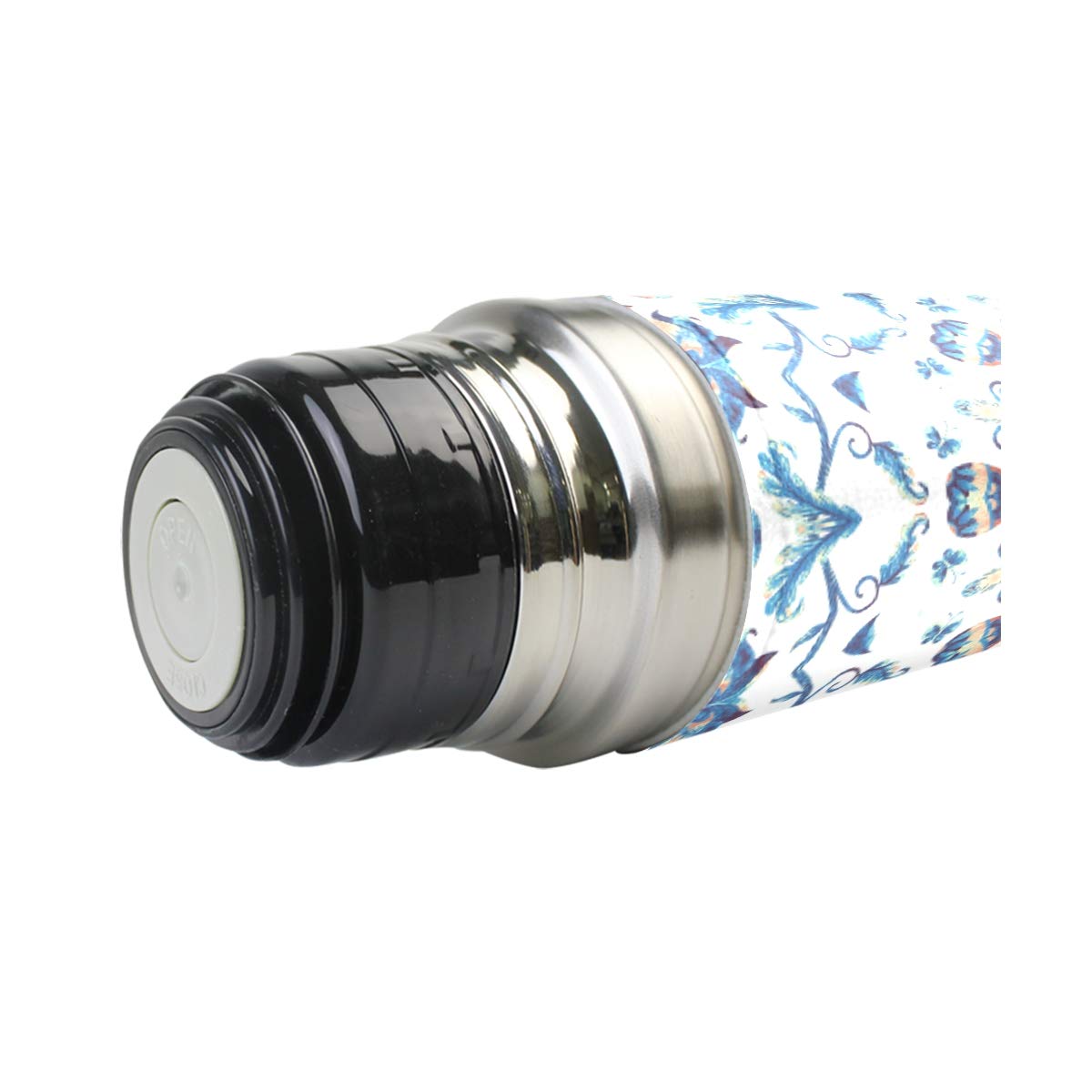 Taza de viaje aislada al vacío de acero inoxidable con doble pared a prueba de fugas, botellas de acuarela Mandala personalizada impresa en cuero genuino envuelta termo termo termo 500 ml