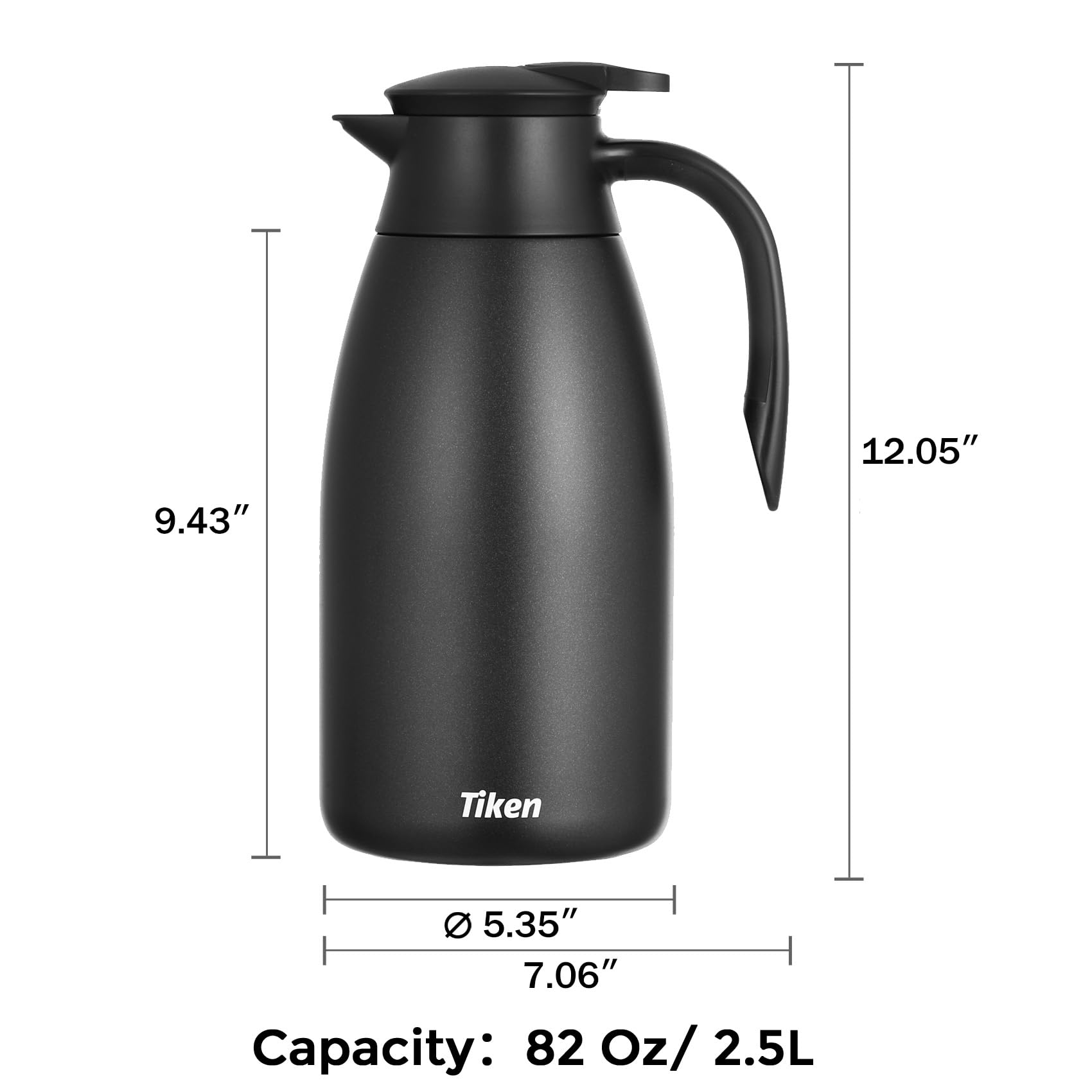 Tiken 2.5L Thermal Coffee Carafe Jug, Stainless Steel Insulated Vacuum Coffee Pot Flask for Tea Hot and Cold Drinks - Image 2