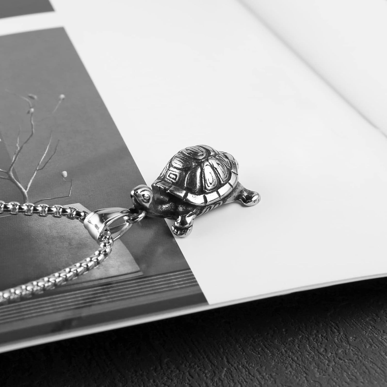 Sea Turtle Stainless Steel Pendant Necklace for Men with 22+2" Chain - Image 4