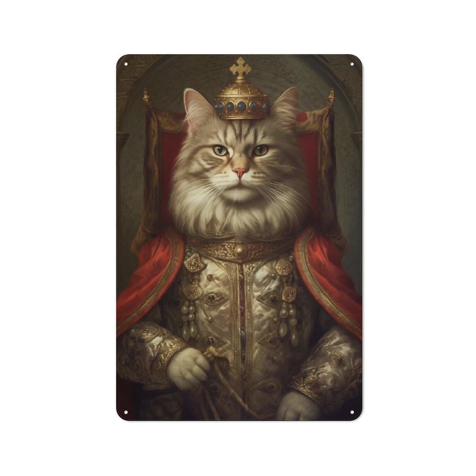 Junmoney Anthropomorphic King Cat Metal Sign 30X20cm With For Workshop Wall, Rustic Decor, For Garage, Workshop And Man Cave Decoration