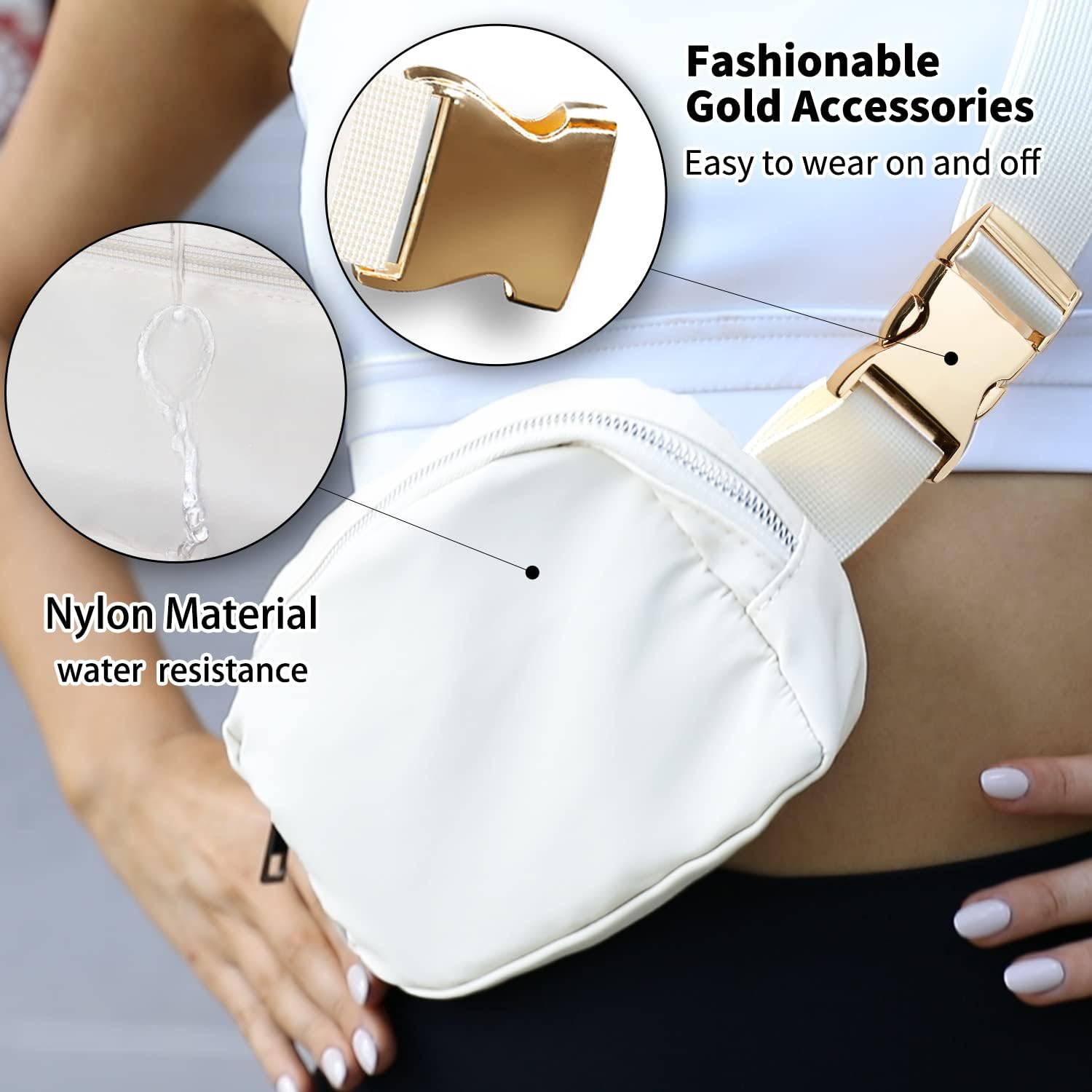  | Belt Bag for Women,Fanny Pack Crossbody Bags with Gold Buckle,Everywhere Belt Bag Dupes,Mini Fashionable Waist Bum Bag Pack with Adjustable Strap for Workout Travel Running Hiking | Waist Packs