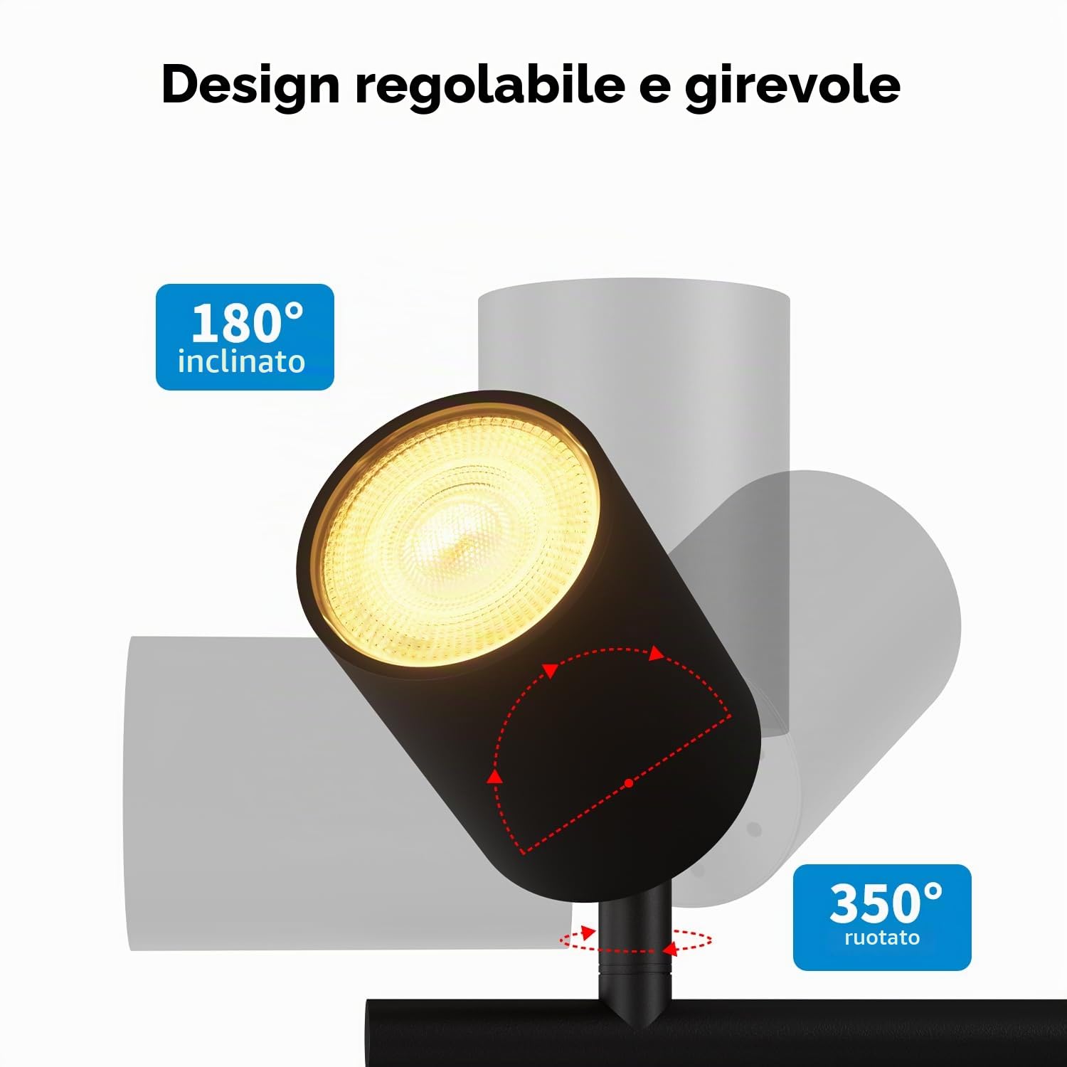 LVWIT Faretti Orientabili Nero, Faretti Soffitto con 5 Attacco GU10, Faretto da Interno Moderna, Lampadario Faretti per Barra, Salotto, Cameretta, Cucina,Corridoio Illuminazione (Senza Lampadina)