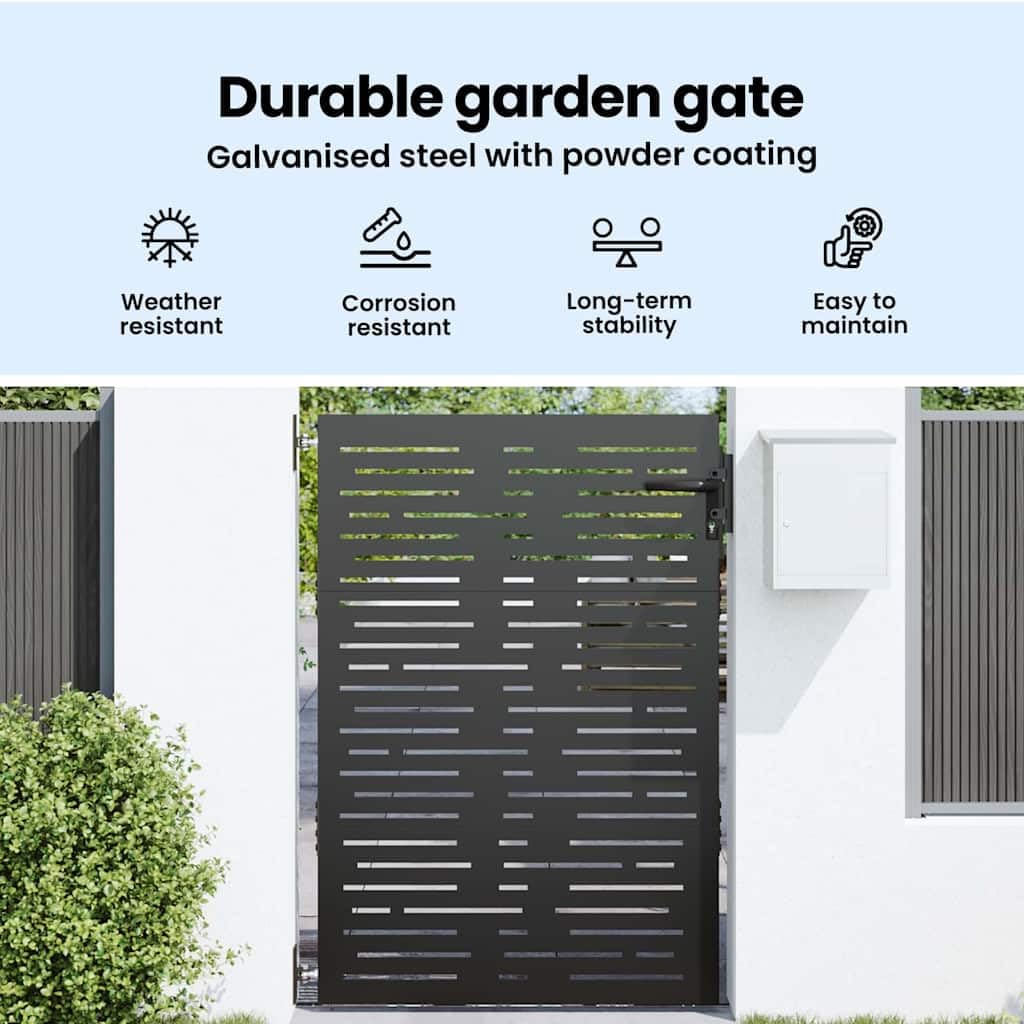 vidaXL Gartentor Schwarz 85 x 150 cm Pulverbeschichteter Stahl, Moderner Garten- und Terrassentor, rechteckig, robust, sicherer Eingang, minimalistisches Design, pulverbeschichtet