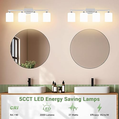 Miniatura 27 de Quntis Lámparas de baño negras de 4 luces con 5 modos de color, lámpara de tocador moderna regulable de 27 pulgadas sobre espejo, lámpara de pared