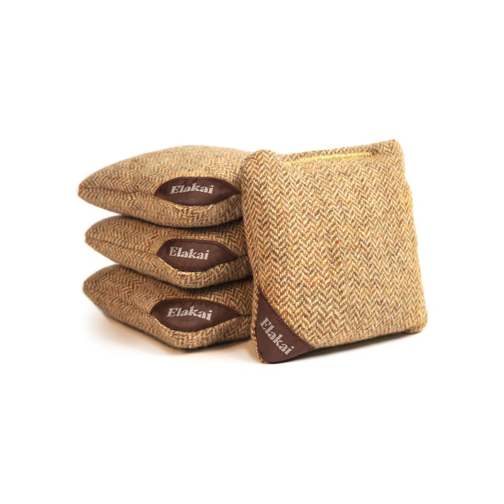 Elakai Cornhole Bags All Weather Single Sided Herringbone Travel Size and Weight Set of 4 Ochre Yellow 4 in x 4 in