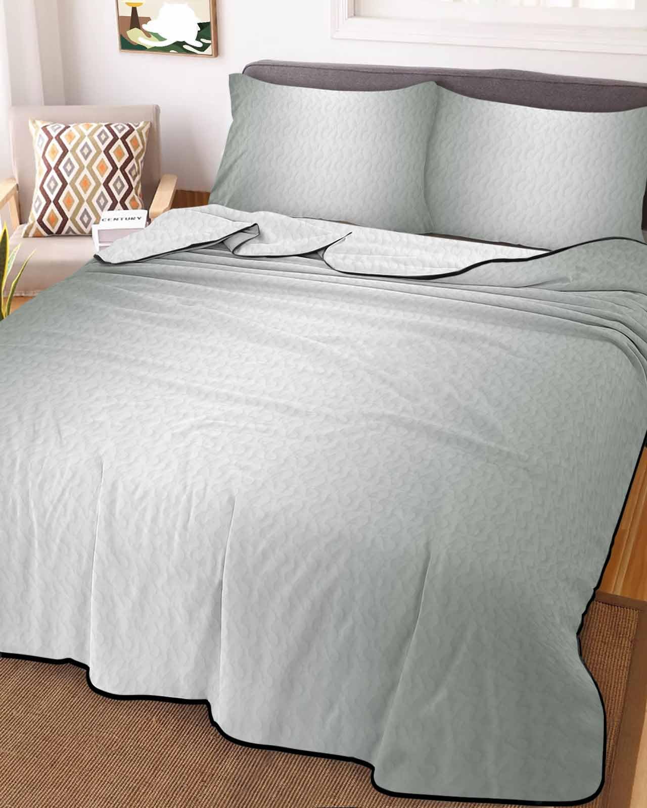 3-Piece Summer Quilt Twin XL Size, Grey Green Orange Ombre Lightweight Cooling Bedding Comforter Blanket with 2 Pillow Shams, Modern Gradient Abstract Art Bedspreads Quilted Coverlet Sets 68