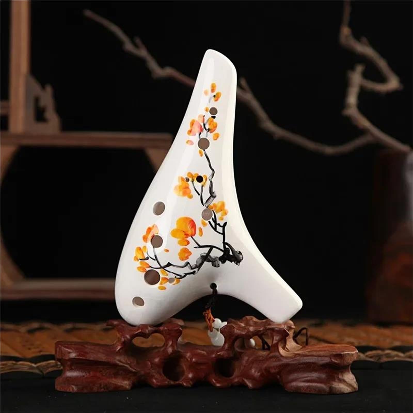 Ocarina Alto Strumento, Ocarina in ceramica a 12 fori, disegno botanico dipinto a mano, 16x10 cm