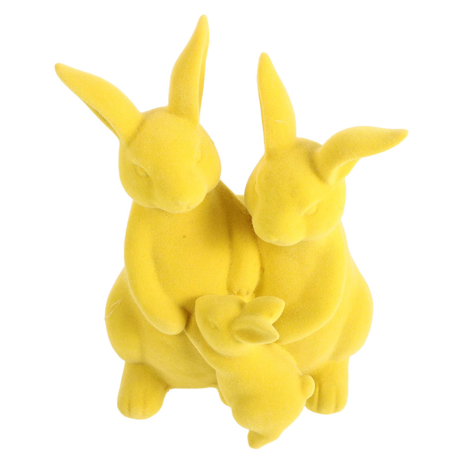 Decorazioni Pasquali a Forma di Coniglietto Primaverile in Resina Floccata, Set da 3 Statuine da Tavolo e Centrotavola Color Giallo per Casa, Ufficio e Giardino