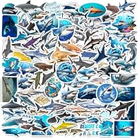 100 PCS Realistic Shark Stickers, Ocean Shark Party Favors Shark Birthday Party Decoration Supplies Under Sea Shark Vinyl Stickers for Bicycle, Water Bottle, Laptop, Computer, Luggage, Skateboard