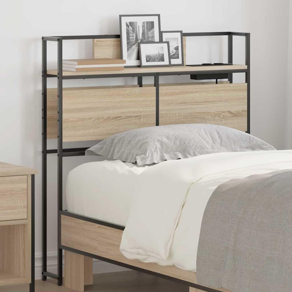 Fengshui Tête de lit avec espace de rangement et station de charge en chêne Sonoma