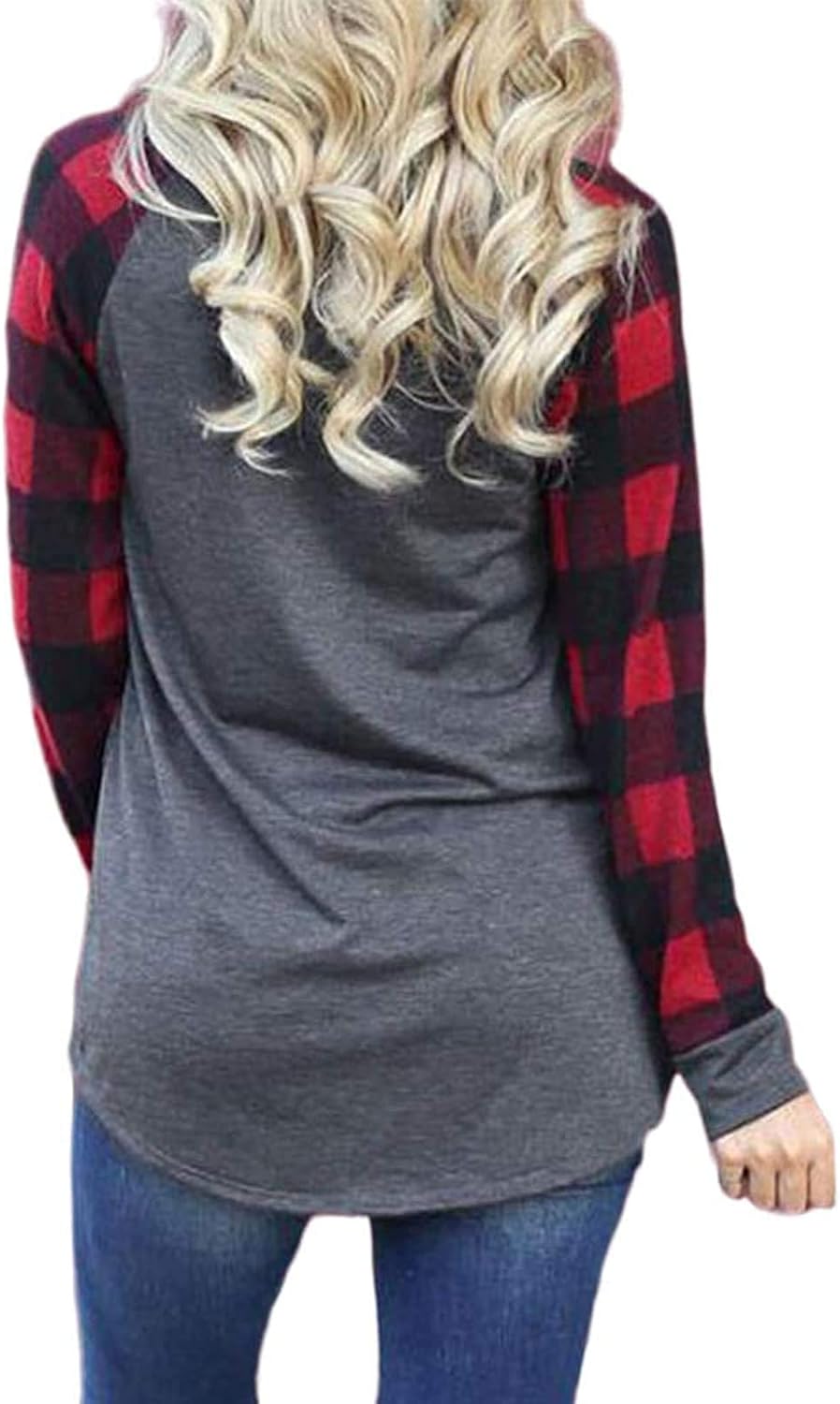 ALLTB Women's Valentine Plaid Love Hearts T-Shirt - 3/4 Raglan Sleeve, Graphic Print, Grey XXL - View #12