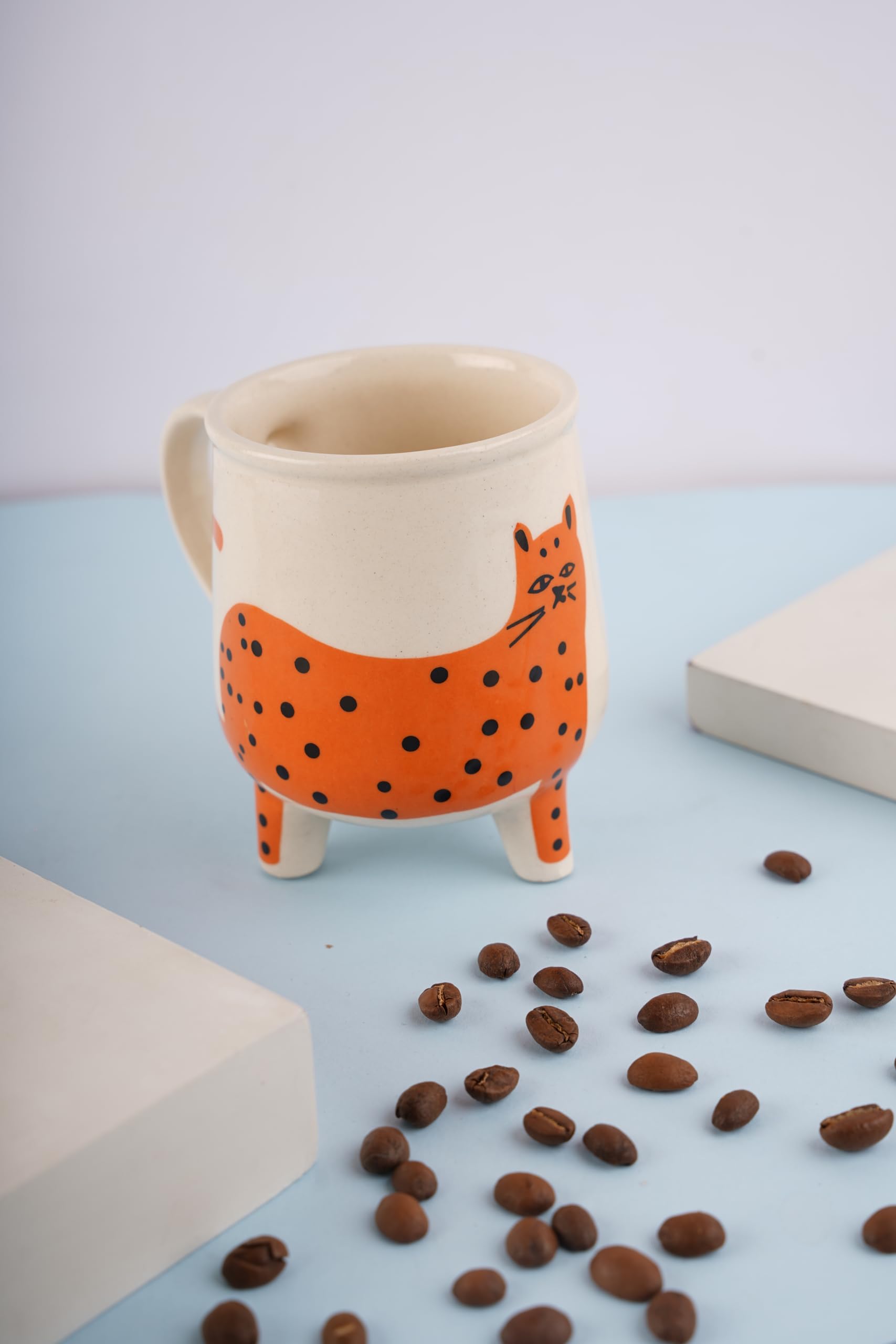 WEAVING HOMES Handmade Ceramic Cat Mug - Orange Printed Tea Coffee Cup 250ML Mug (Set of 1) (B0CX972J9F) Amazon Price History, Amazon Price Tracker
