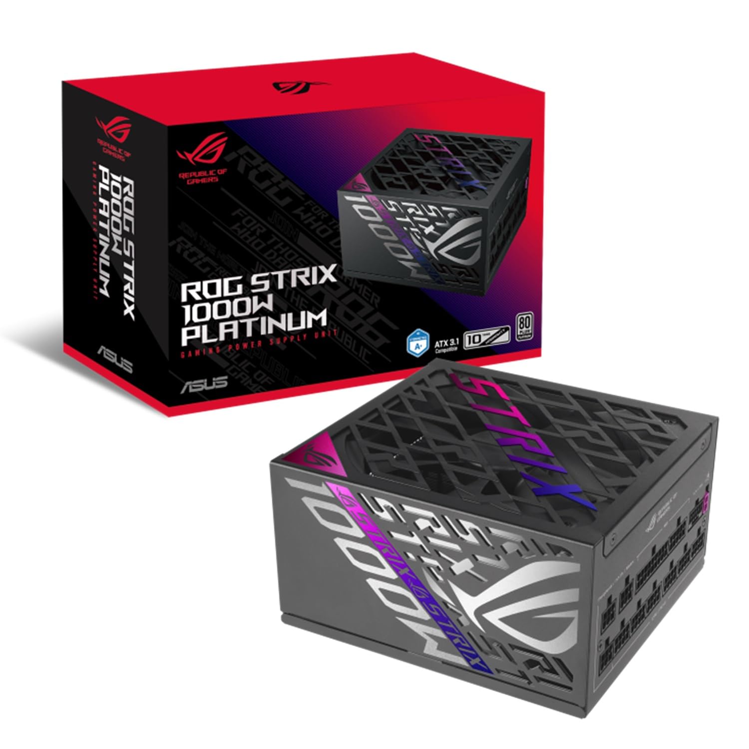 ASUS ROG Strix 1000P Gaming, Alimentatore Modulare per PC, 1000W di Potenza, PCle Gen 5.0, 80 Plus Platinum, Standard ATX 3.1, Ventola con Doppio Cuscinetto a Sfera, Nero, ROG-STRIX-1000P-GAMING