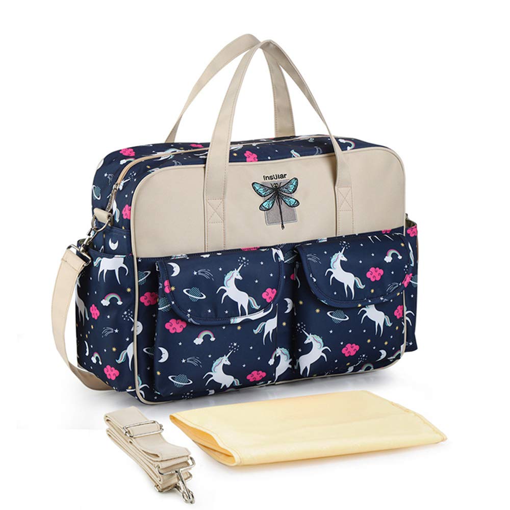 Organizador de pañales, bolsa de hombro de gran capacidad, bolso de pañal, portátil, bolsa cruzada, para mamás papá (unicornio marino)