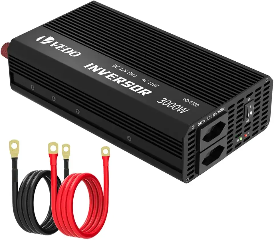 Inversor de Tensão Veicular 12V para 110V 3000W - Conversor de Energia Portátil com Onda Senoidal Modificada, Proteção Multicircuito e Saídas AC/DC para Carros, Barcos e Emergências