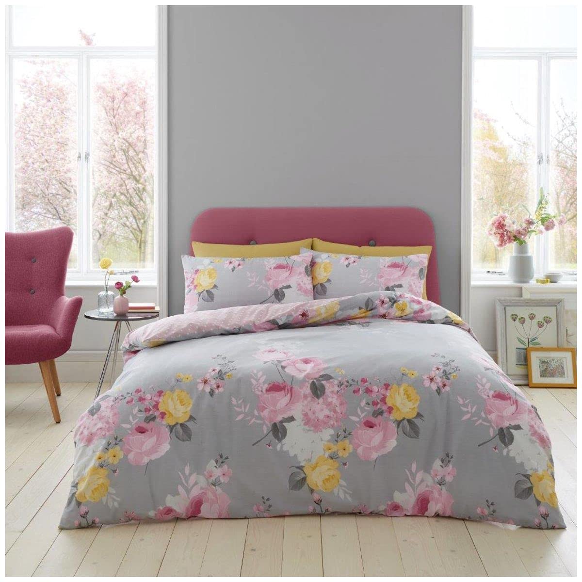 GC GAVENO CAVAILIA Luxury Florence Rose Duvet Cover, Reversible Polka Dot, Blush Pink Quilt Double Bedding Set