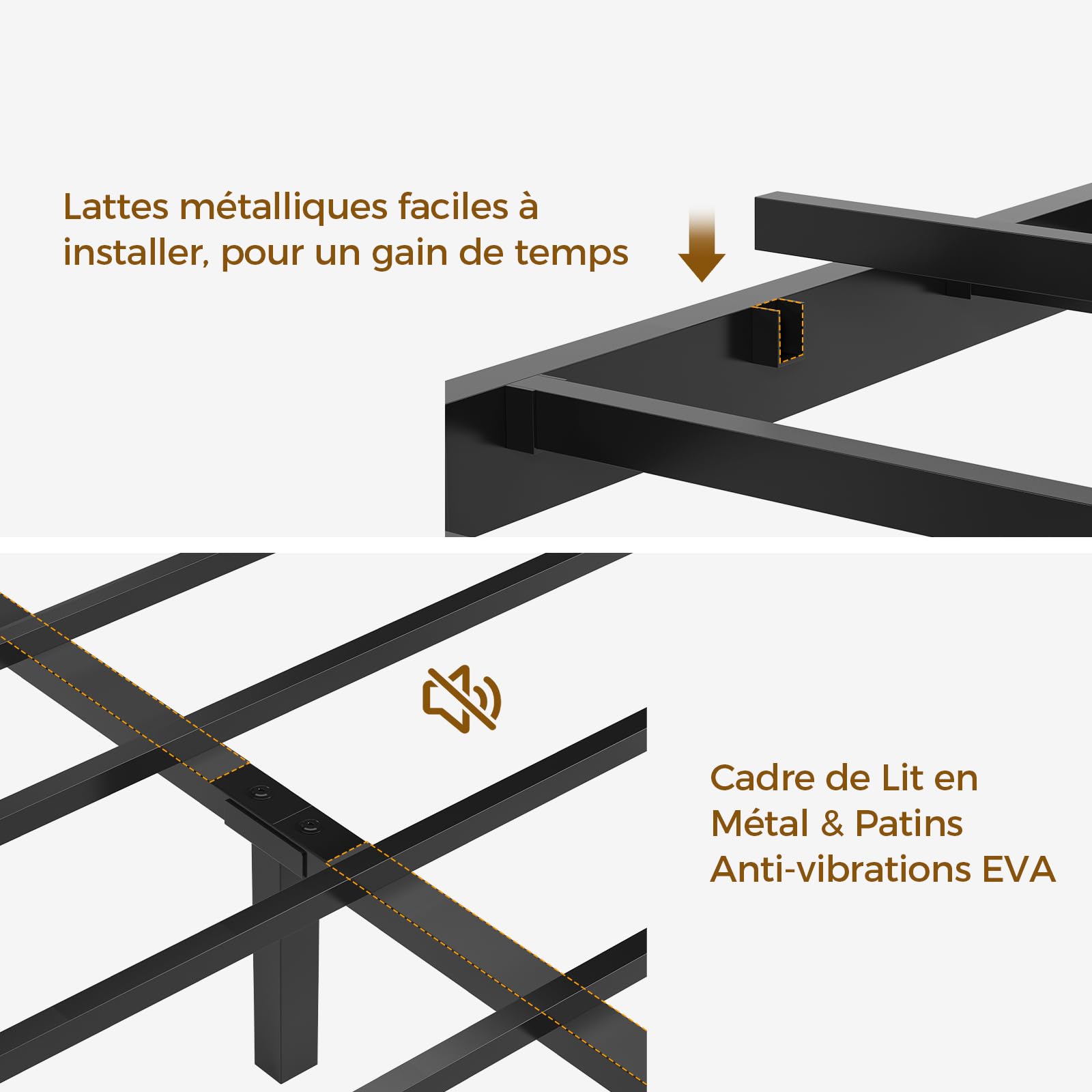 Lit 140x200 avec Sommier et Rangement, Cadre de Lit 140x200 en Métal avec Éclairage LED Réglable et Multiprise, Tête de Lits avec Panneau Perforé, Lits Double Style Industriel Marron Rustique