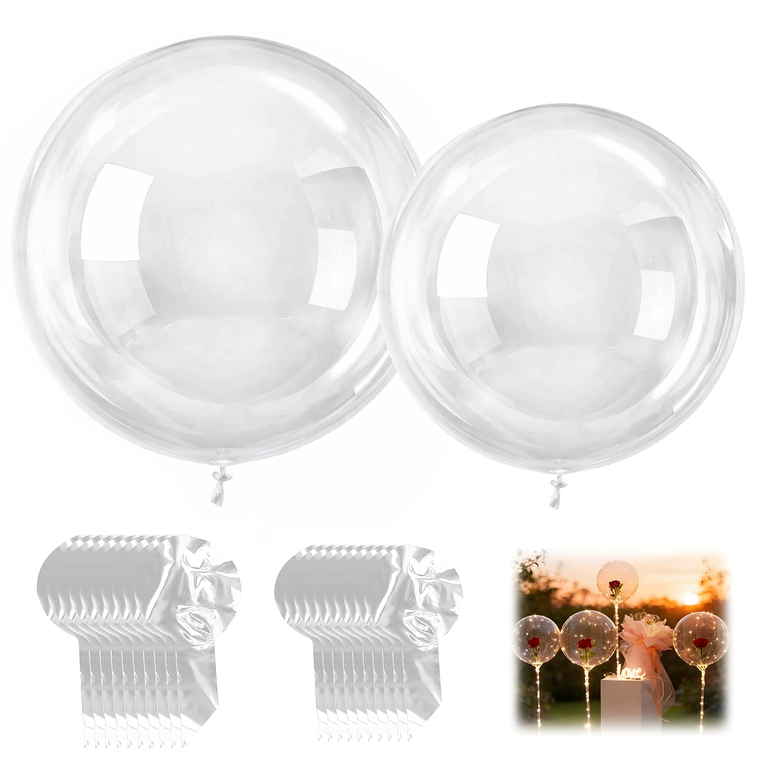 20Pcs BoBo Balloons, 18inch & 24inch Clear Bubble Balloons, Large Transparent Fillable Balloon for Photo Shoot, Wedding, Anniversary, Festival and DIY Party Decoration