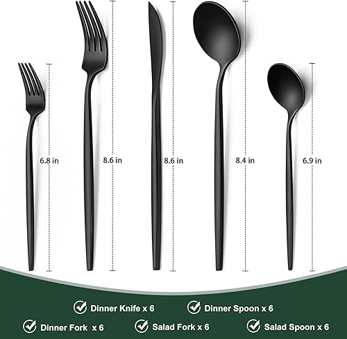 Miniatura 2 de Wildone - Juego de cubiertos de acero inoxidable mate de 30 piezas, servicio para 6, juegos de cubiertos para restaurante en casa, incluye juego de