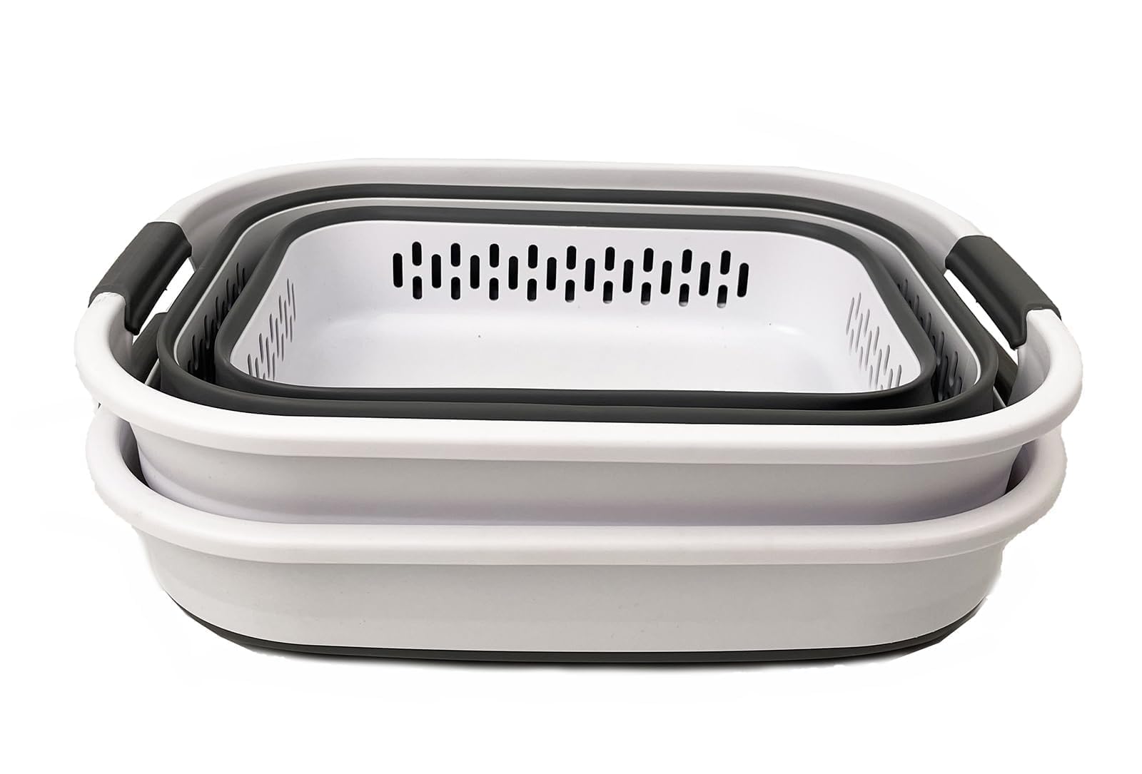 Cesta plegable de plástico para la ropa sucia de 40 L (10.5 galones), contenedor de almacenamiento plegable y organizador, canasta portátil para la ropa, ahorro de espacio (2, blanco/gris 8