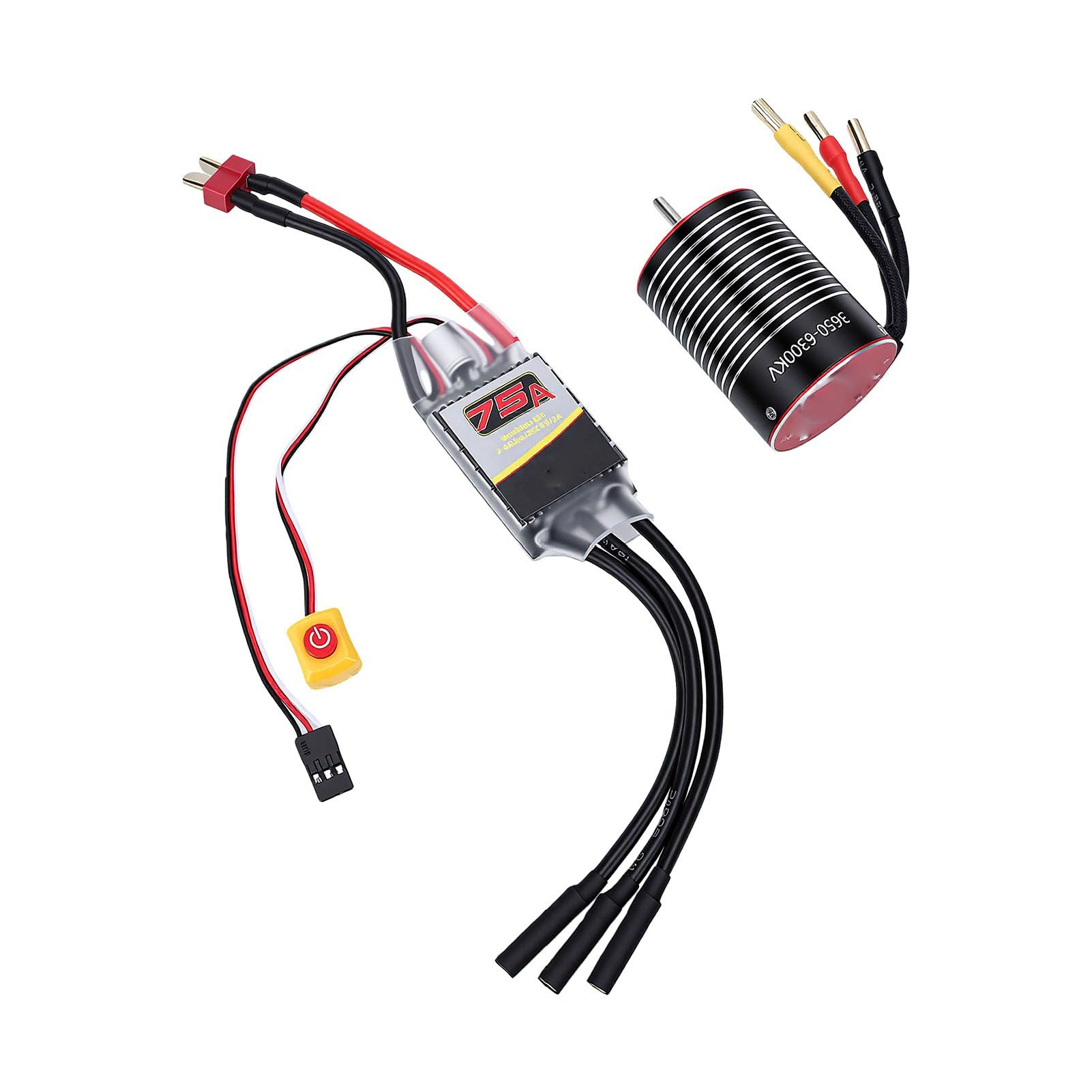 Keenso Bezszczotkowy Silnik i Zestaw ESC, Bezszczotkowy Silnik 6300KV RC z 75A ESC, Aluminiowy Radiator CNC 6061, Wodoodporny System dla 1 10 Kierowców Samochodów RC i łodzi