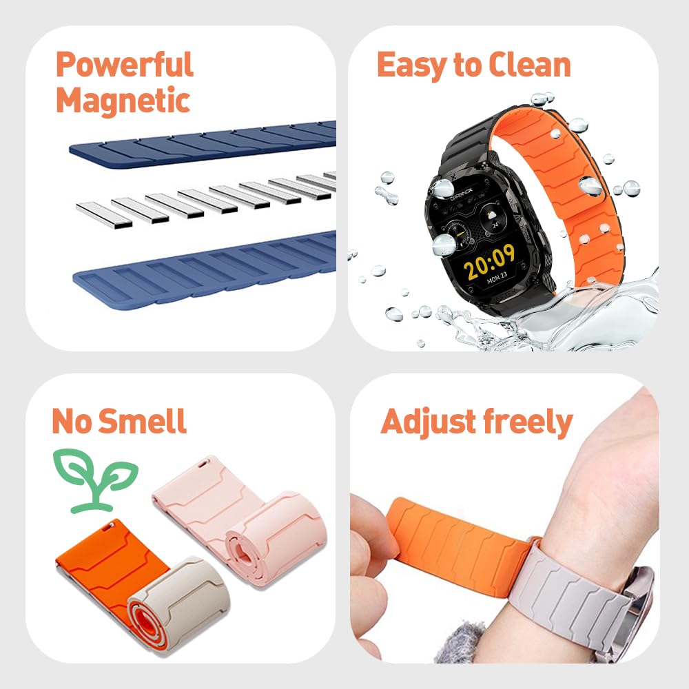 Compatible con correas de reloj inteligente FITVII, 20 mm, 22 mm, correa magnética compatible con FITVII HM57, correa magnética fuerte deportiva de silicona para reloj inteligente HM78, HM68, HM21