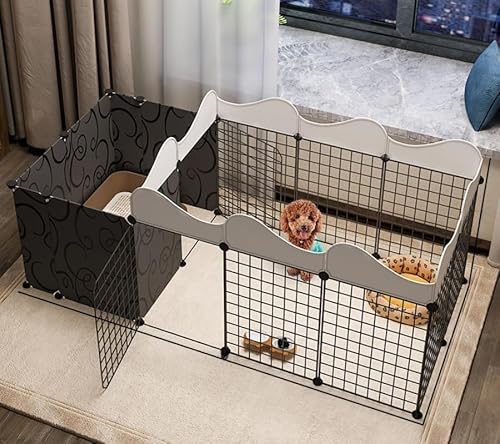 犬用ベビーサークルDIYペットベビーサークル、ドア付き小動物ケージ、屋内/屋外メタルペットフェンス折りたたみ式ペット犬猫子犬ベビーサークル、ドッグクレートエンクロージャー、インドアフェンス (165*75*57cm,ブラック)