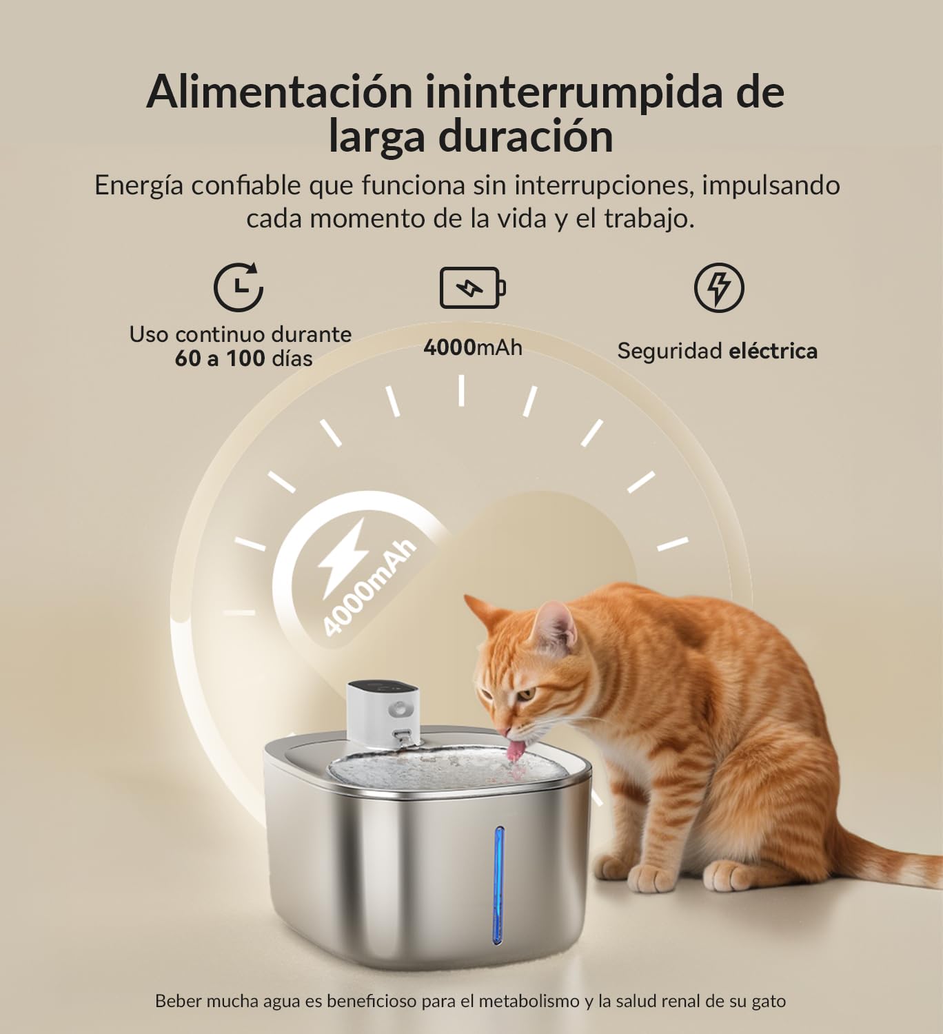 Fuente para mininos Acero Inoxidable, Bebedero mininos, 4L Fuente Agua mininos con Sensor Automático, Bebedero mininos Ultra Silenciosa con Batería de 4000 mAh, FS10pro