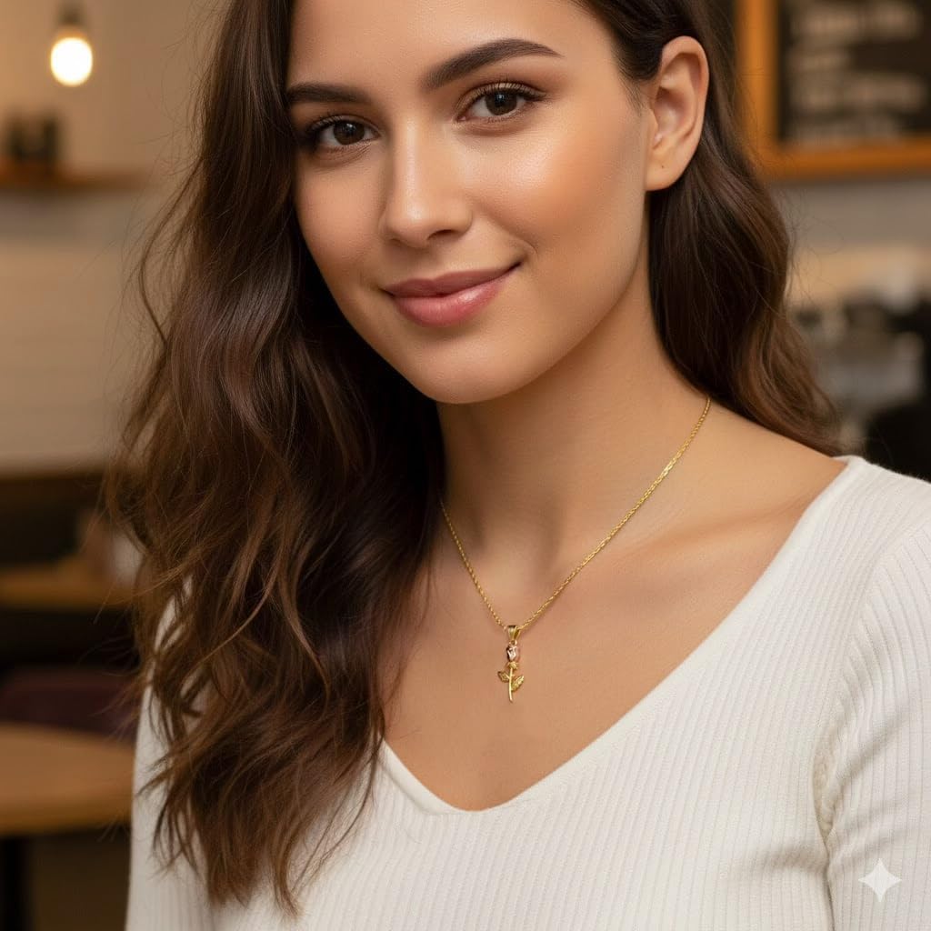 Gold Mini Rose Charm Pendant - 10 Karat Solid Gold - Rose Flower Dangle Charm - Longstem Rose Jewelry - Great Gifts For Mother Day, Birthday and Anniverary