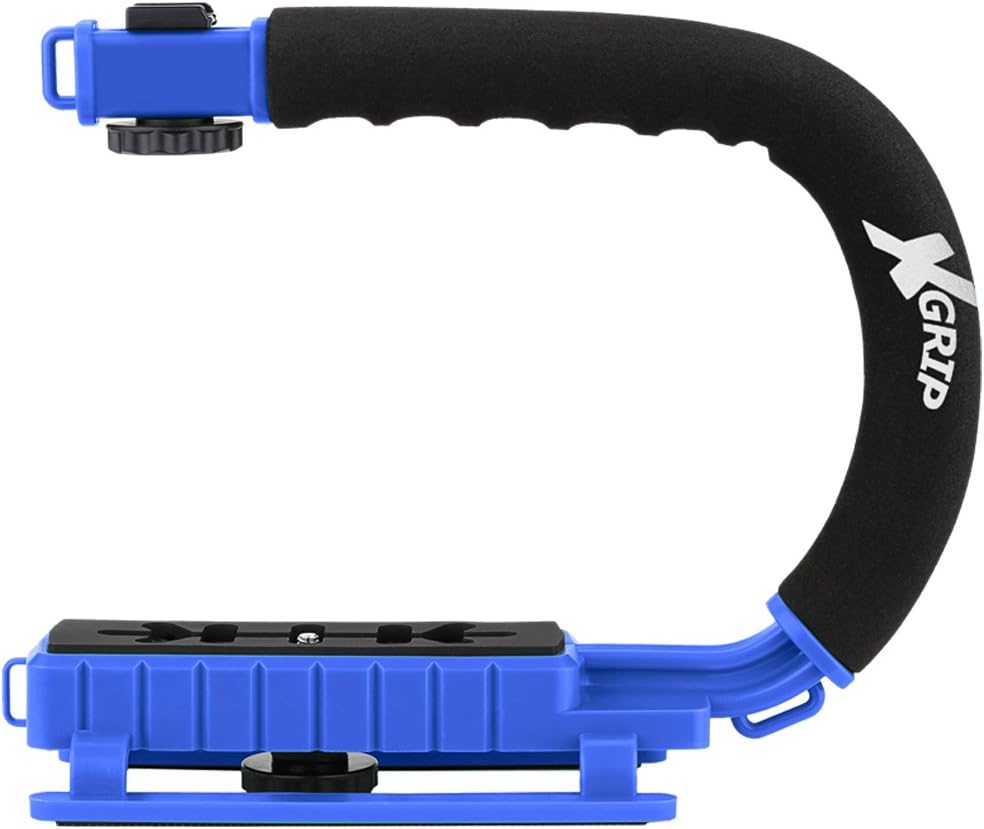 Opteka X-Grip Professional Camera/Camcorder Action Stabilizing Handle with Accessory Shoe for Flash, Mic, or Video Light (Blue)