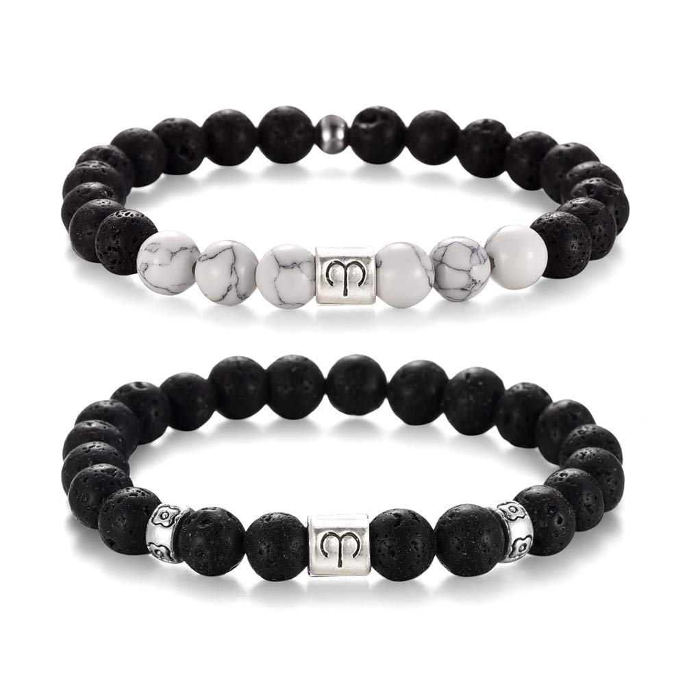 Softones 12 Constellations Lava Rock Aromatherapy Anxiety Essential Oil Diffuser Bracelet for Men Women,Friendship Couple Distance Beads Bracelet Set Gifts, One Size, Stone