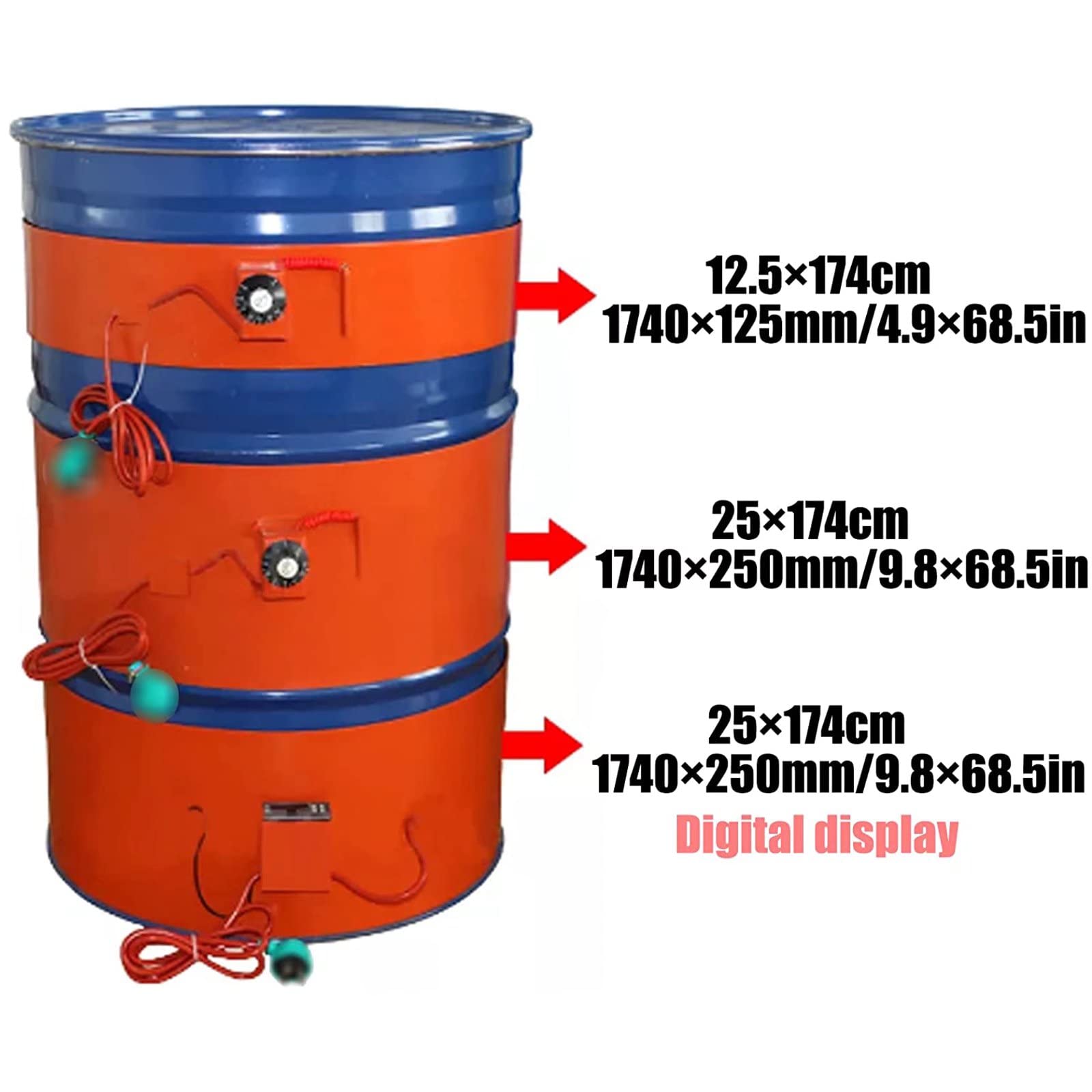 Grzejnik do beczek, opaska na wiadro, regulowany termostat, silikonowa podkładka do grzejnika do metalowych beczek, 110 V 220 V (30 l, 90 x 25 cm)