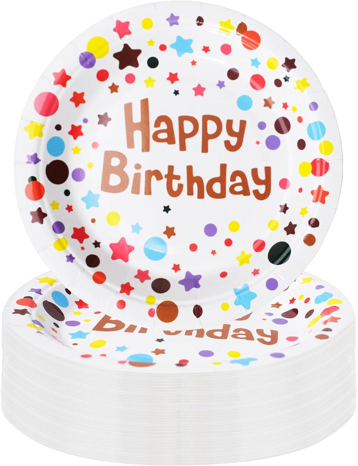 120 Pcs Happy Birthday Party Paper Plates 7 Inch Disposable Cake Dessert Plates Polka Dots for Birthday Party Decorations Favors Supplies