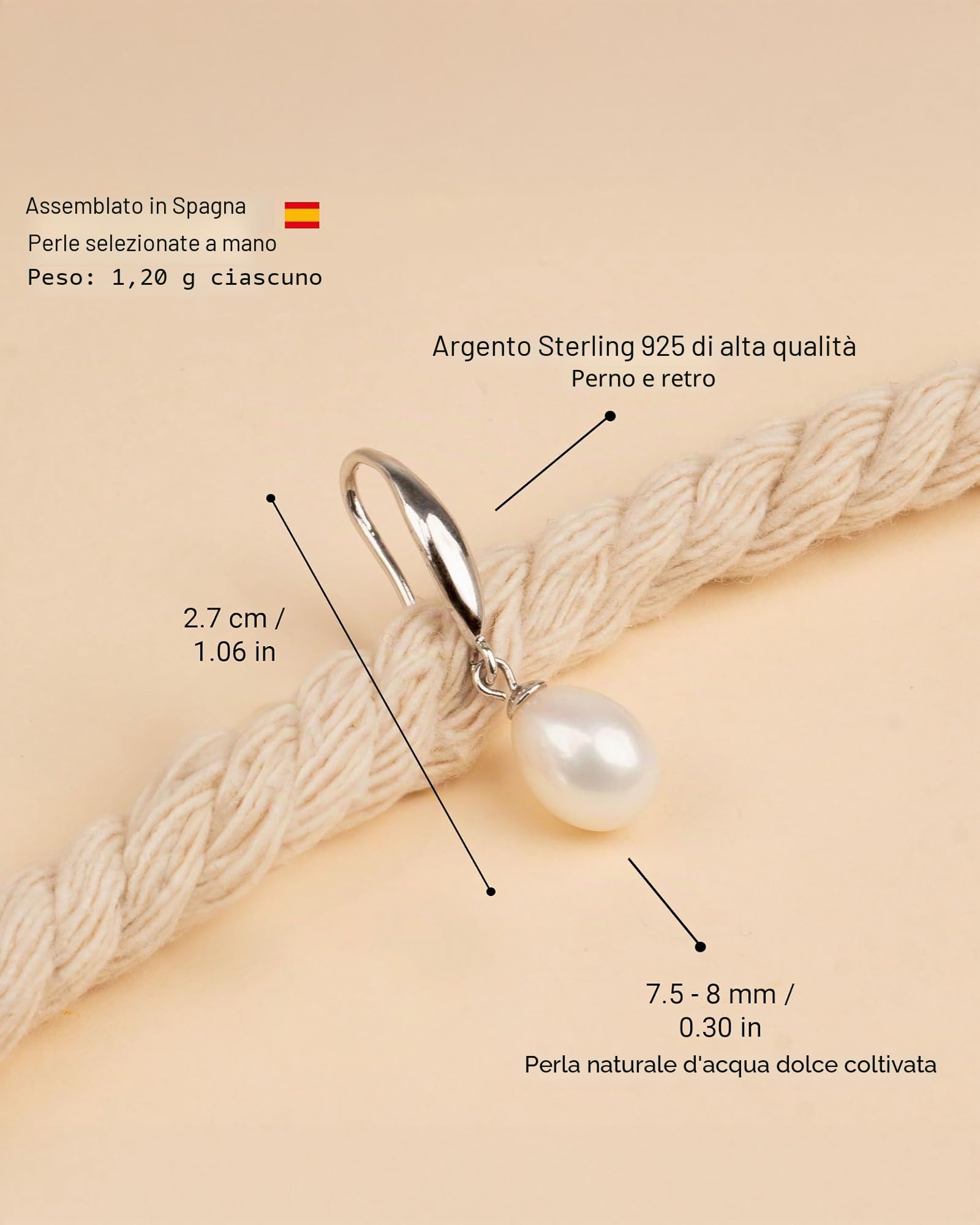 Orecchini di perle da donna Perle coltivate d'acqua dolce a forma di goccia di SECRET & YOU | Argento 925 rodiato.