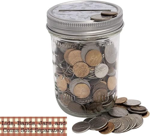 Miniatura 2 de Ranura para monedas con tapa de metal galvanizado para tarros de albañil, bola, conservas (paquete de 10, boca ancha)