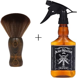 Anself Neck Duster Brush and Spray Bottle Set, Soft Hair Sweep Brush Nylon Hair Wooden Handle 200ml/7.05oz Portable Hairdressing Sprayer Empty Water Sprayer Salon