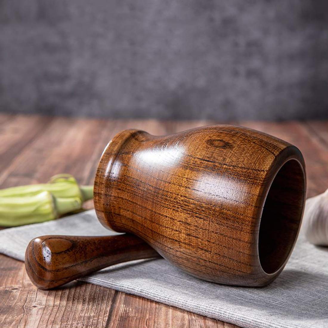 Mörser-Stößel-Set, Stößel und Mörser, Holz, Gewürzmörser aus Holz, Mahlbecher, Gewürzzerkleinerer, Mühle, Gewürzmörser mit Stößel