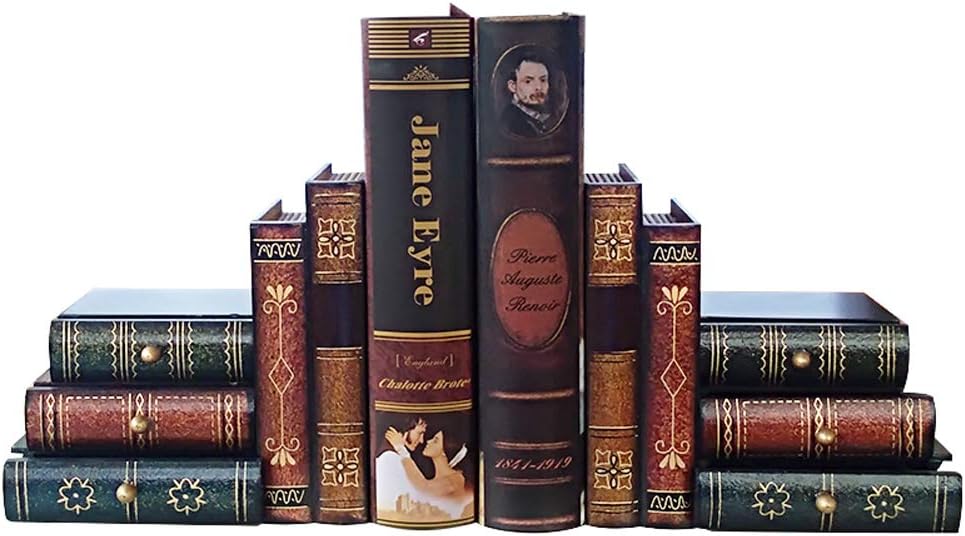 Bookends False Book Shelf Tidy Book Ends - Heavy Vintage Storage Office Study CDs DVDs Exploration Decorative Gifts (A)