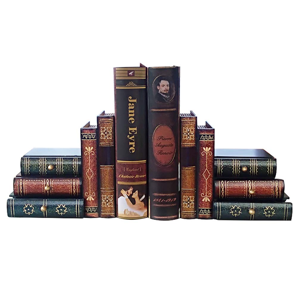 Bookends False Book Shelf Tidy Book Ends - Heavy Vintage Storage Office Study CDs DVDs Exploration Decorative Gifts (A)