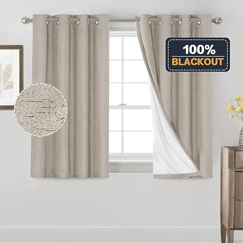 Miniatura 429 de PrinceDeco Cortinas opacas 100% para dormitorio, cortina de lino para puerta corrediza de cristal, cortinas opacas extra anchas con ojales Arena