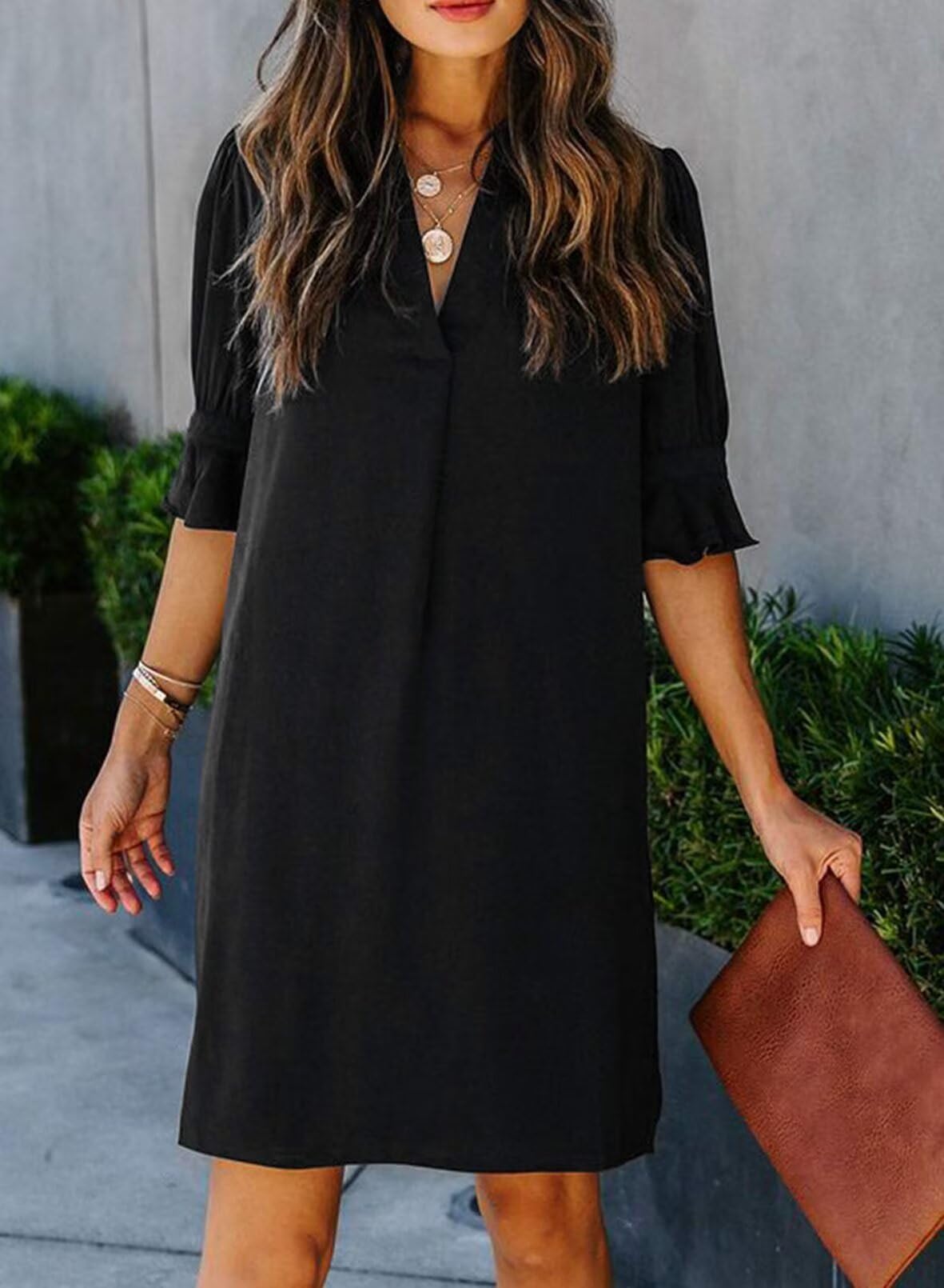 QACOHU Summer Dresses for Women V Neck Ruffle Short Sleeve Casual Shift Dress - Image 4