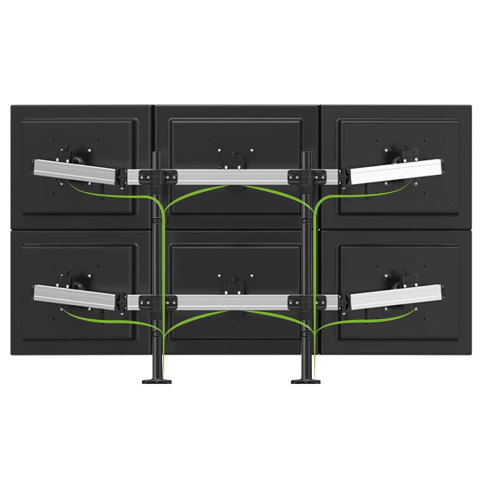 HFTEK - Braccio monitor da scrivania sei staffa di supporto per 6 schermi da 15" a 27" con VESA 75/100 (MP260C-N)