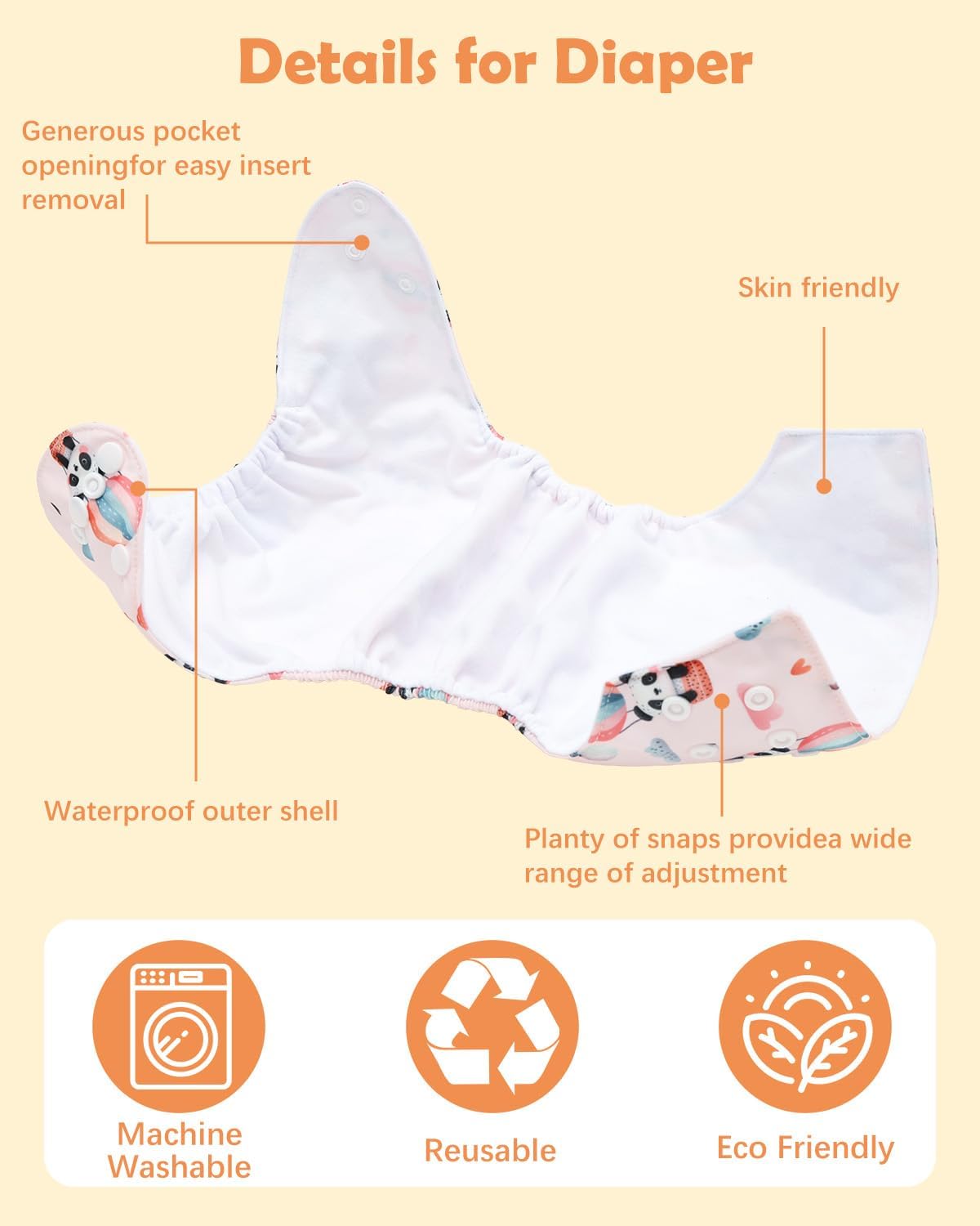 babygoal Reusable Cloth Diapers 6 Pack with 6 Inserts & Wet Bag, Washable Pocket Nappy Starter Kit, Baby Boy & Girl Diapers with Rayon from Bamboo Inserts