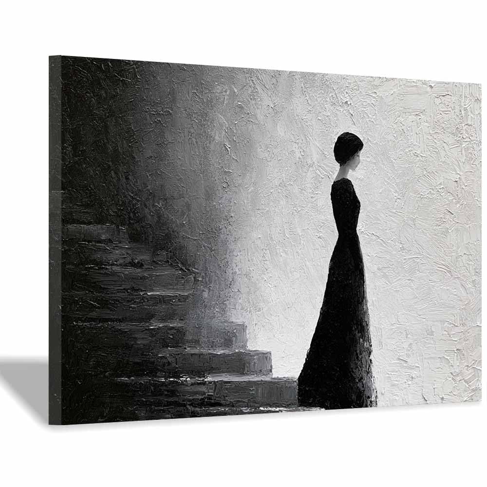 HOQIU Black Grey And White Wall Art Lady Stairs Art canvas wall art, painting and decor, for Living Room Bedroom Home Decoration(Multicolor)-60x80cm Framed