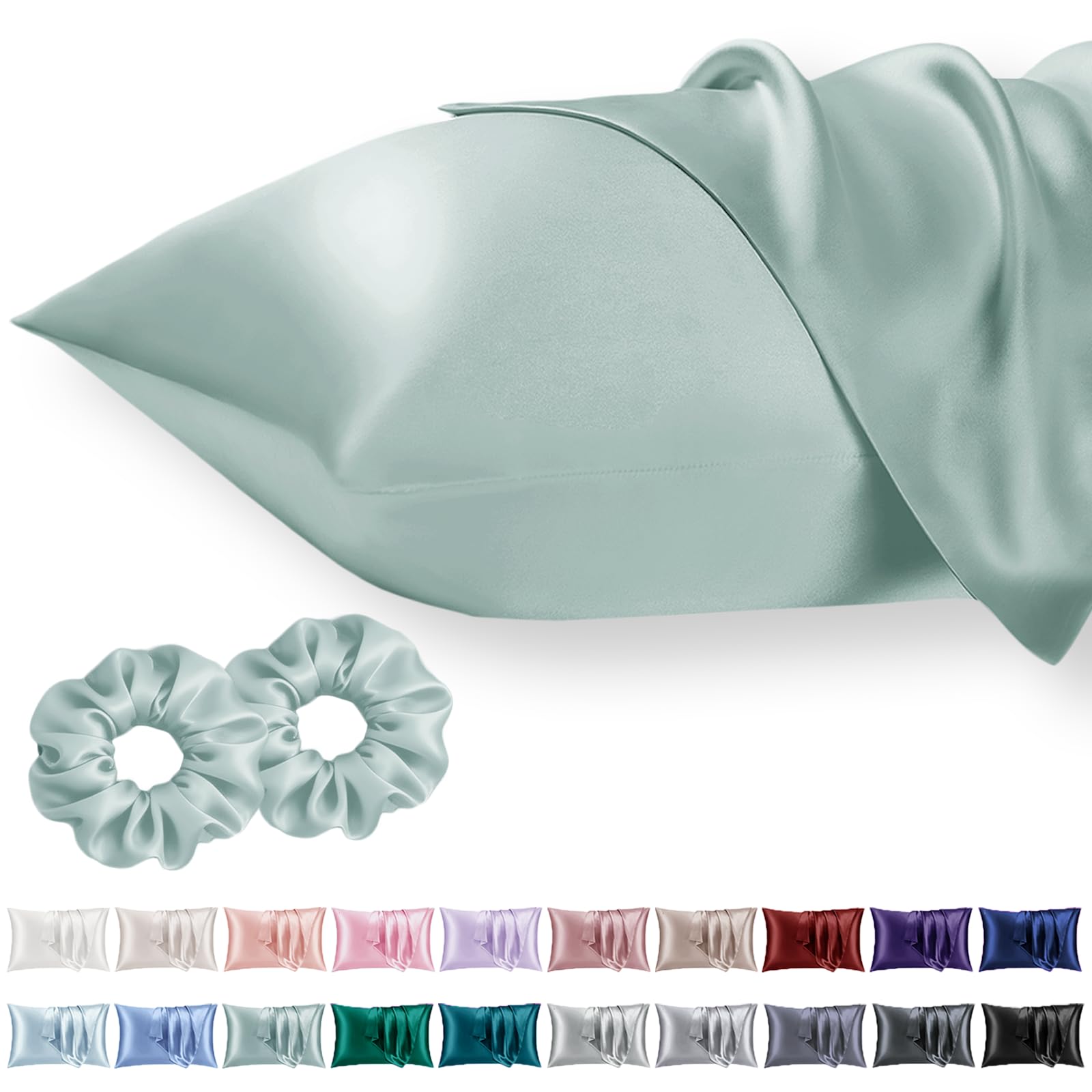 Vielit King Satin Pillowcase for Hair 2pc,Similar to Silk Pillow Cases,Easier Care Than Silk Pillowcase Gifts for Women Men,Sage Green,20x36 & Envelope Closure and 2 Satin Scrunchies — image 1