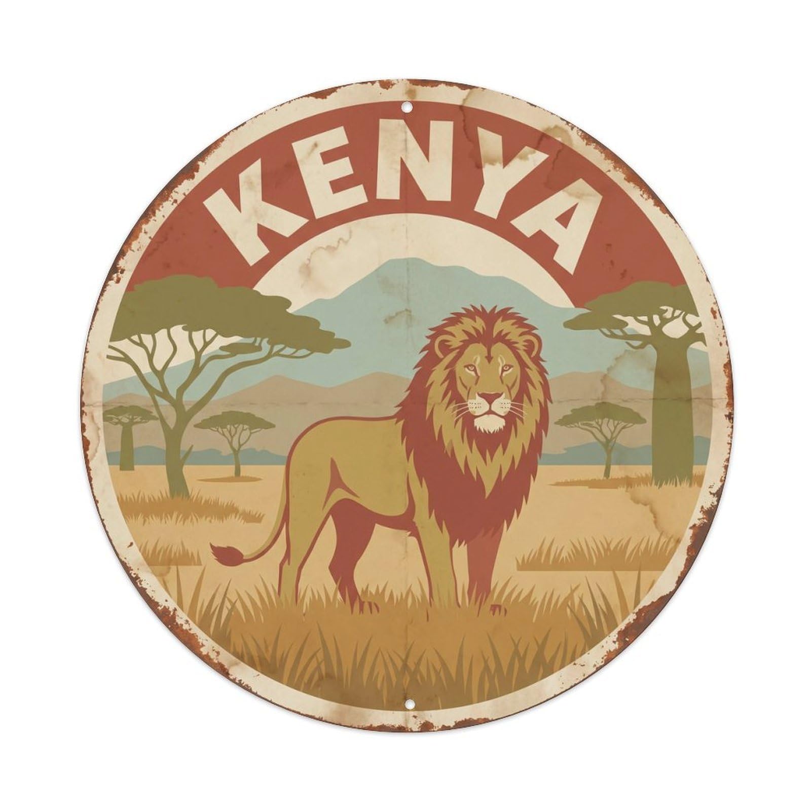 Kenya Lion Savanna Sunset Metal Tin Sign