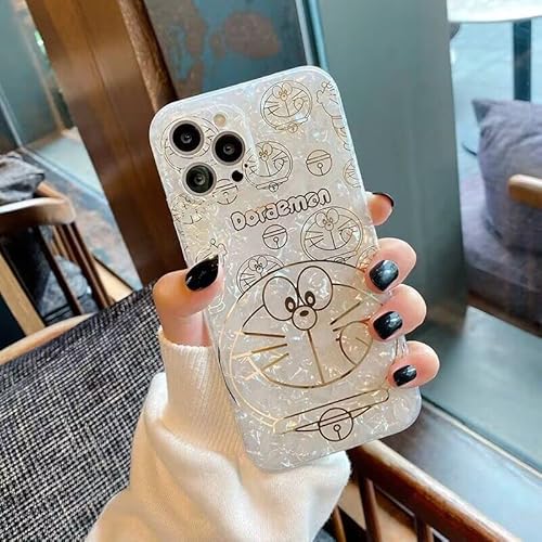 KENPY Compatible with iPhone 14 Pro Max Case, Electroplated Gold Stamping Glitter Shell Pattern,Cute Cartoon Doraemon Skin Soft TPU Case for iPhone 14 Pro Max 6.7 inch 2022（Arse Doraemon）